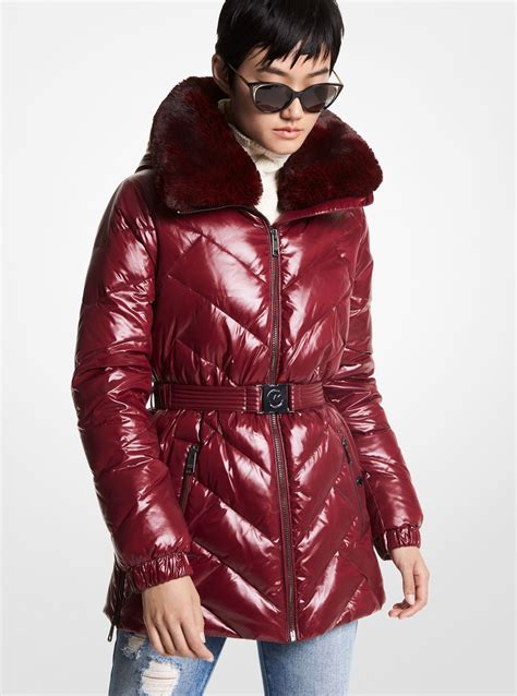 michael kors puffer coat with fur hood|Michael Kors quilted fur coat.